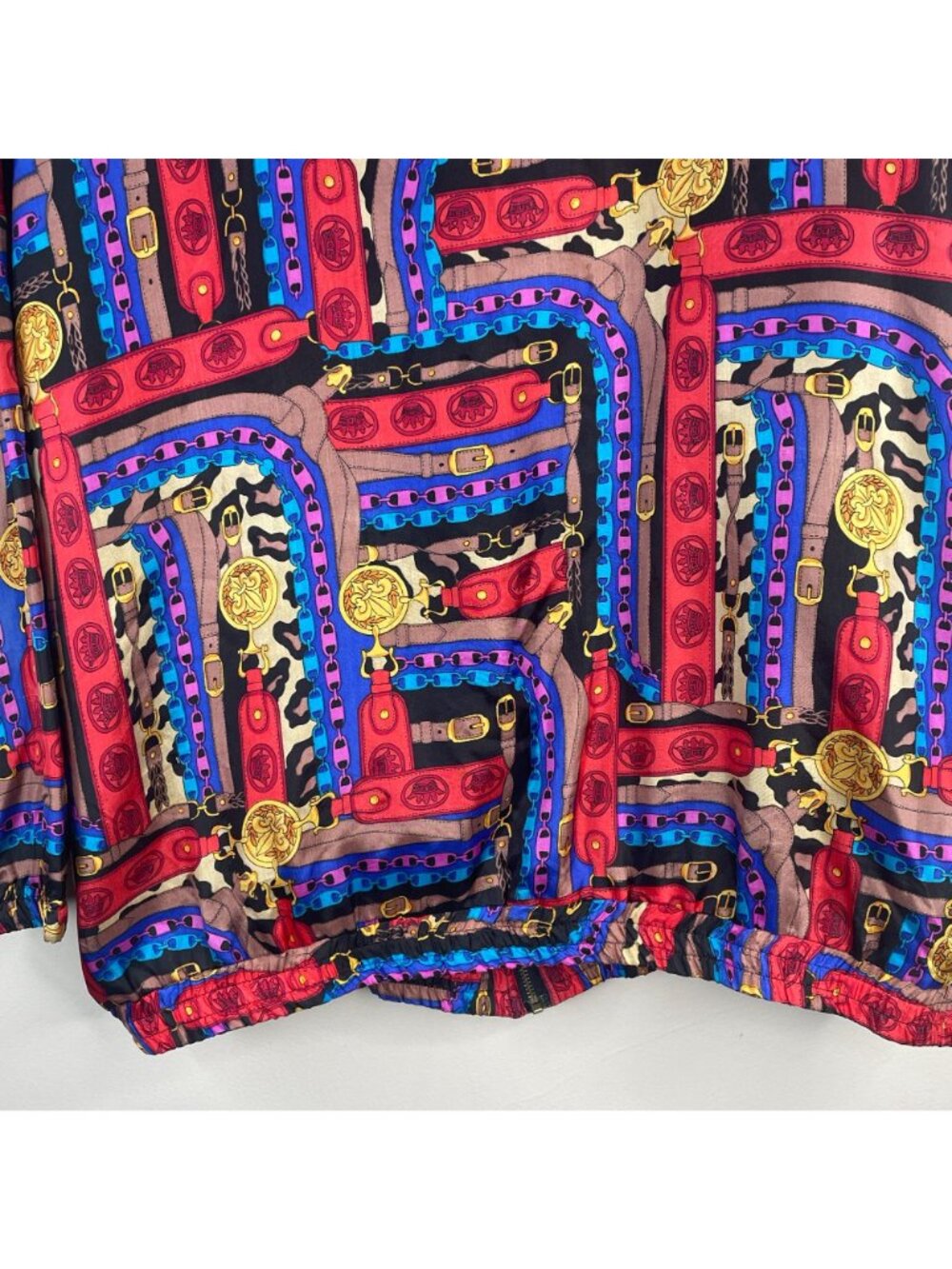 Vintage Bomber Jacket 1X Retro Silk 80s 90s Fresh Prince Baggy Urban Chain Print - Picture 14 of 16